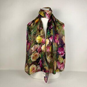 Story of Shanghai Oversized Floral Silk Scarf - Vibrant Green & Yellow Elegance